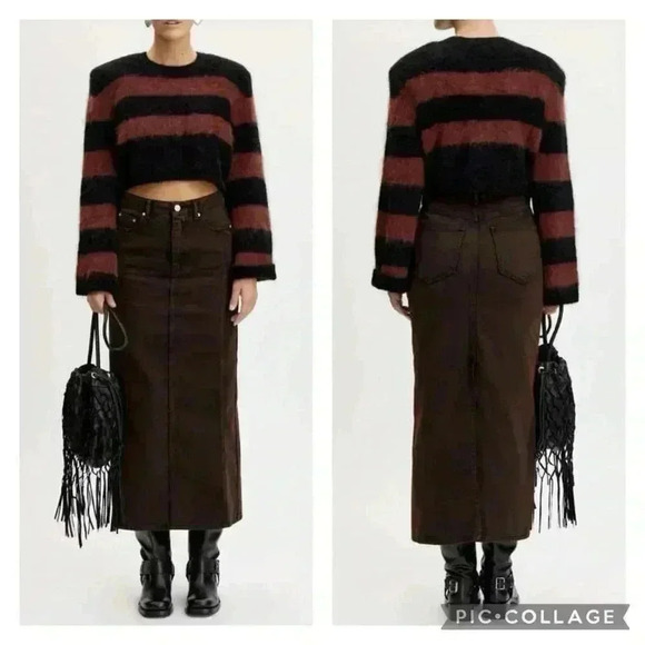 Gestuz Jamilla Long Denim Bitter Chocolate Skirt Size EU 44 US 12 - Picture 1 of 14